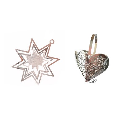 Custom Metal Star and Heart Shape Christmas Tree Ornaments